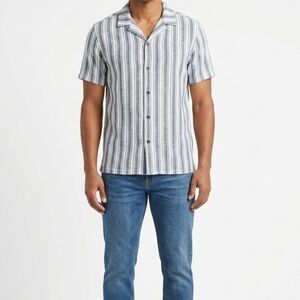 ​Rhythm Men's Large 100% Linen Striped Shirt Coastal Grandpa Resort Wear